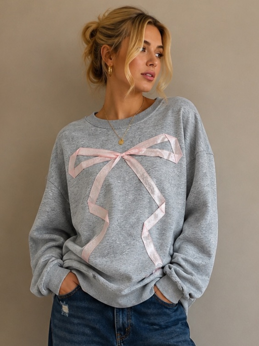 NWT - Cider Pink Ribbon Bow Sweatshirt